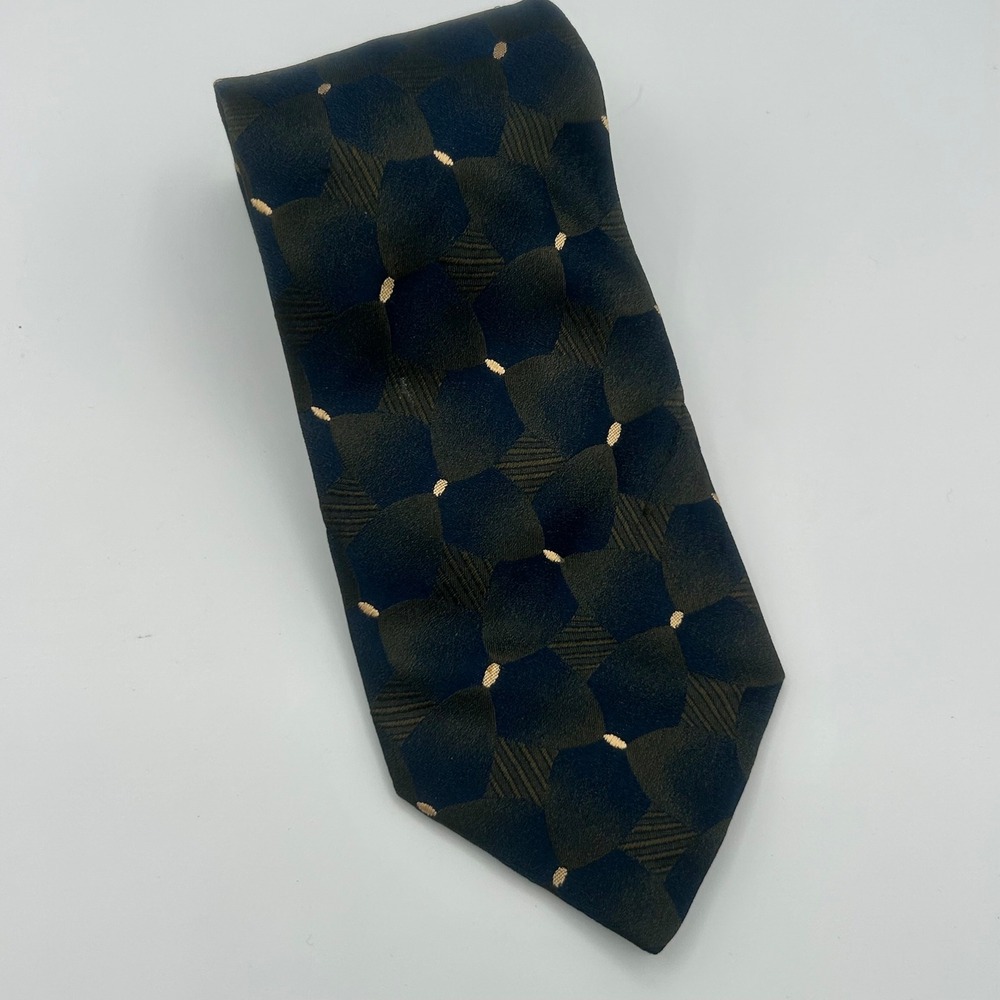 Pal Zileri Mens Silk Tie Blue Green Geometric Abstract Made in Italy Luxury